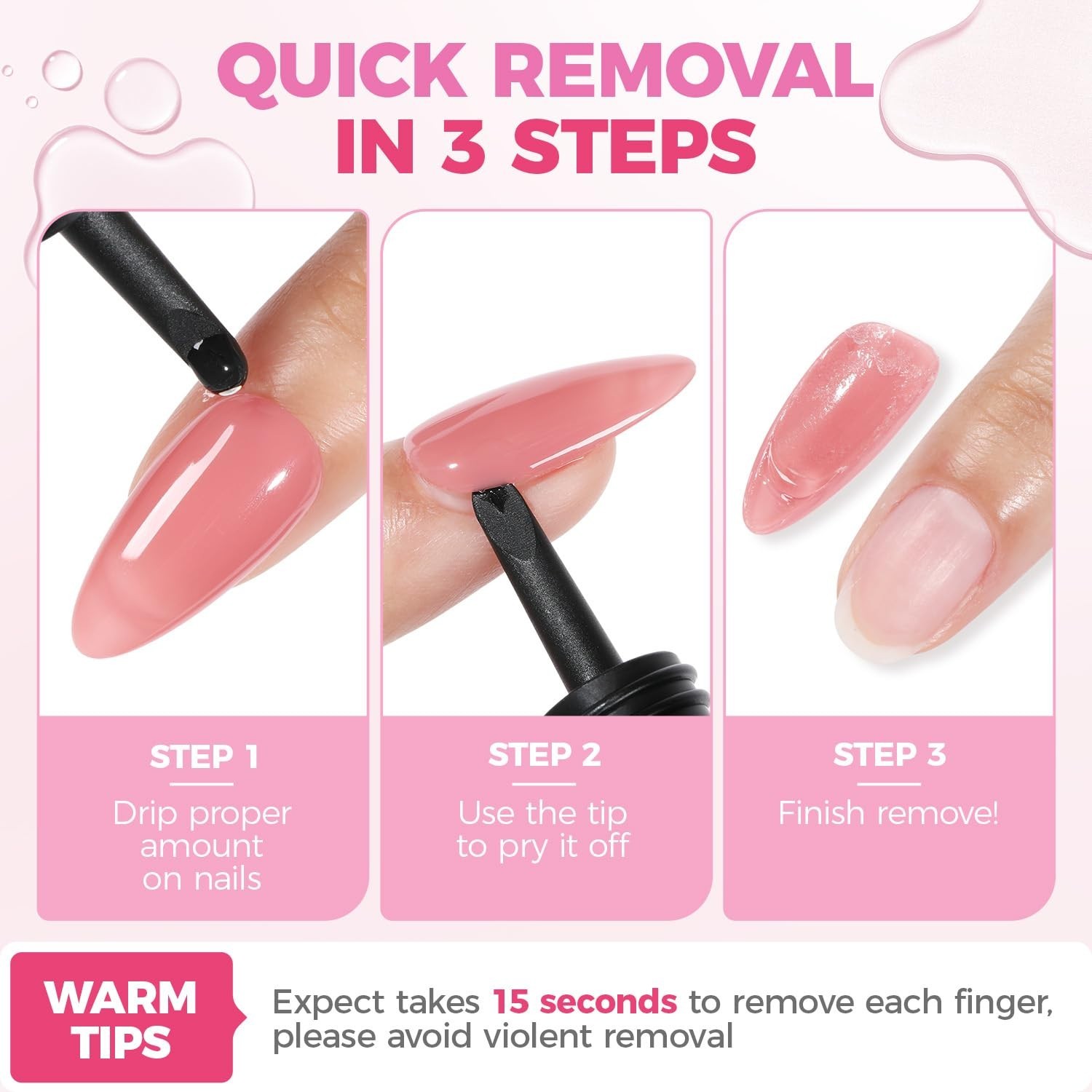 UNA GELLA Nail Glue Remover for Press on Nails 15ml Upgraded Stick & Remove 2 in