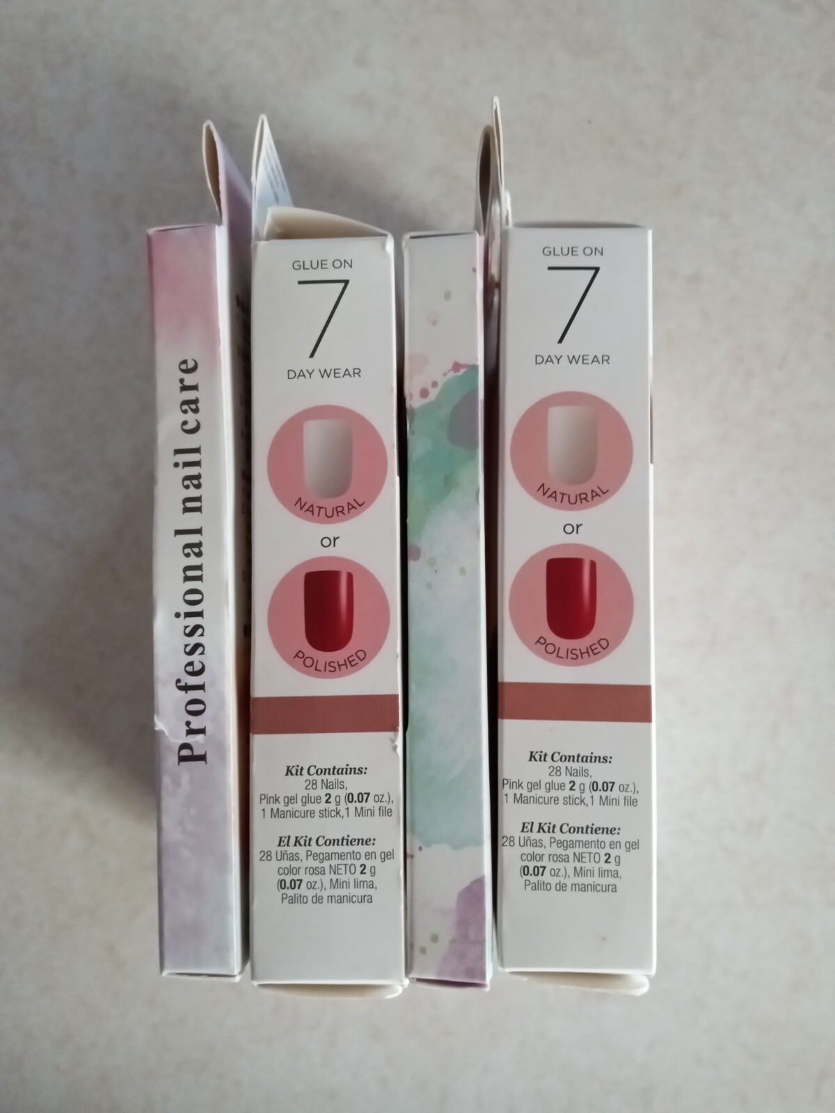 Lot of Four New- 2 Square 2 Oval W/ 2 Natural 2 Colored Press On Nails (No Glue)