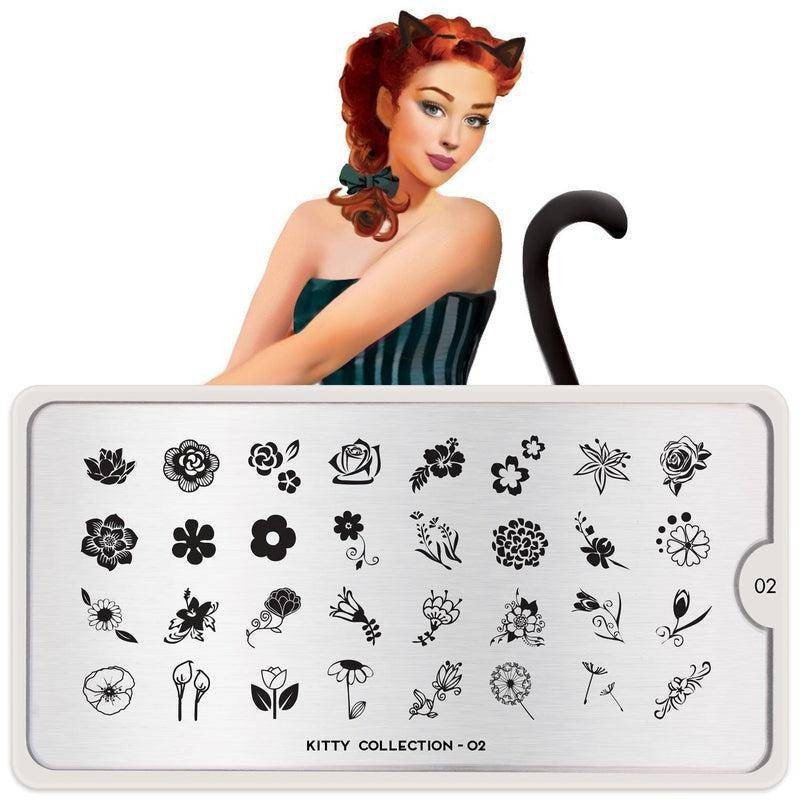 MoYou London Kitty Collection 02 Nail Stamp Plate Flower Floral Leaves Garden