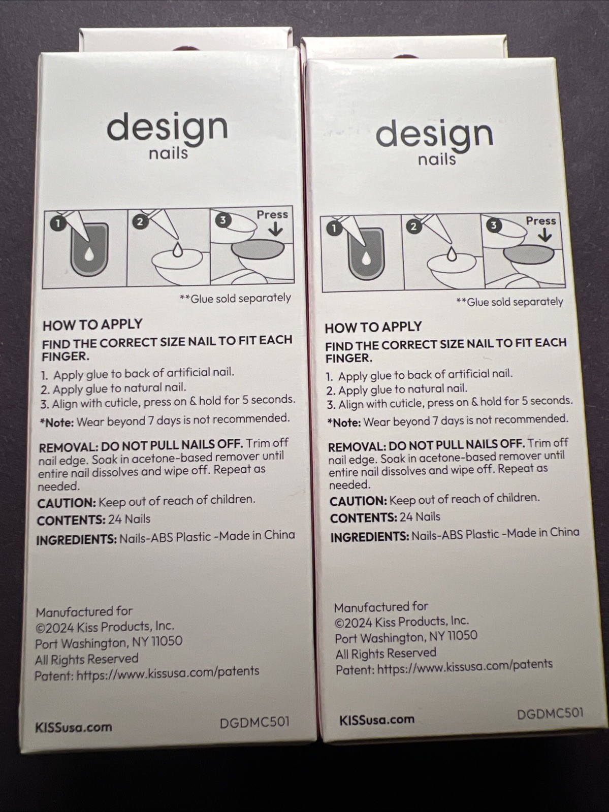 2x~Kiss Design Ready To Wear Glue Nails~Medium~Almond Shape~Natural W Pink Tips