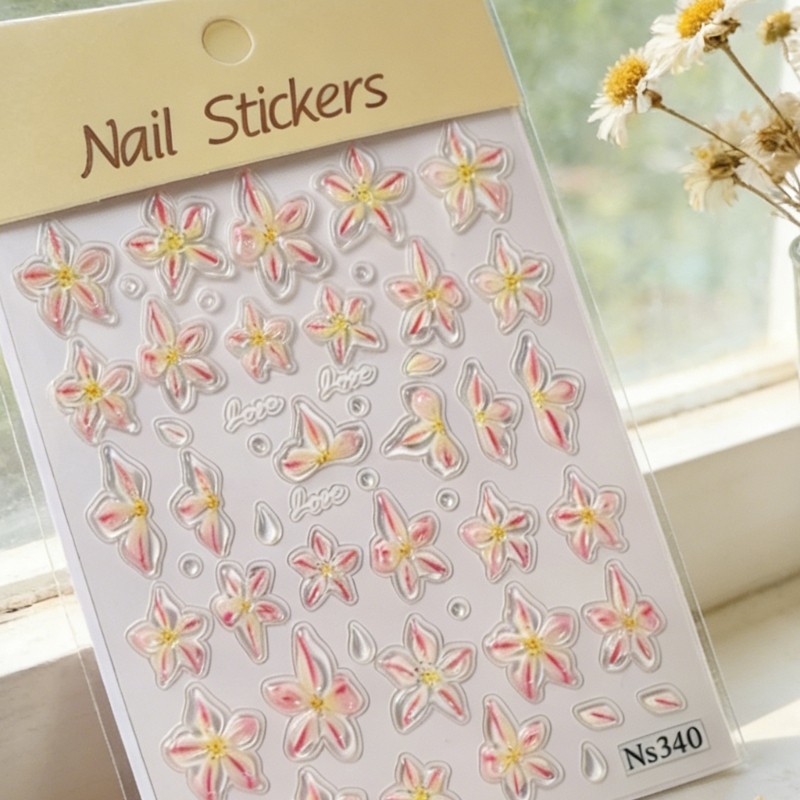 Chic 5D Floral Nail Stickers With Shell Glow Finish Quick And Easy To Use