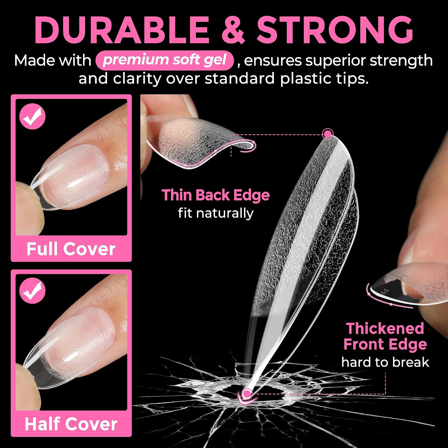 Short Almond round Fake Nails 216Pcs Almond Press on Nails Pre-Shape Oval Gel Na
