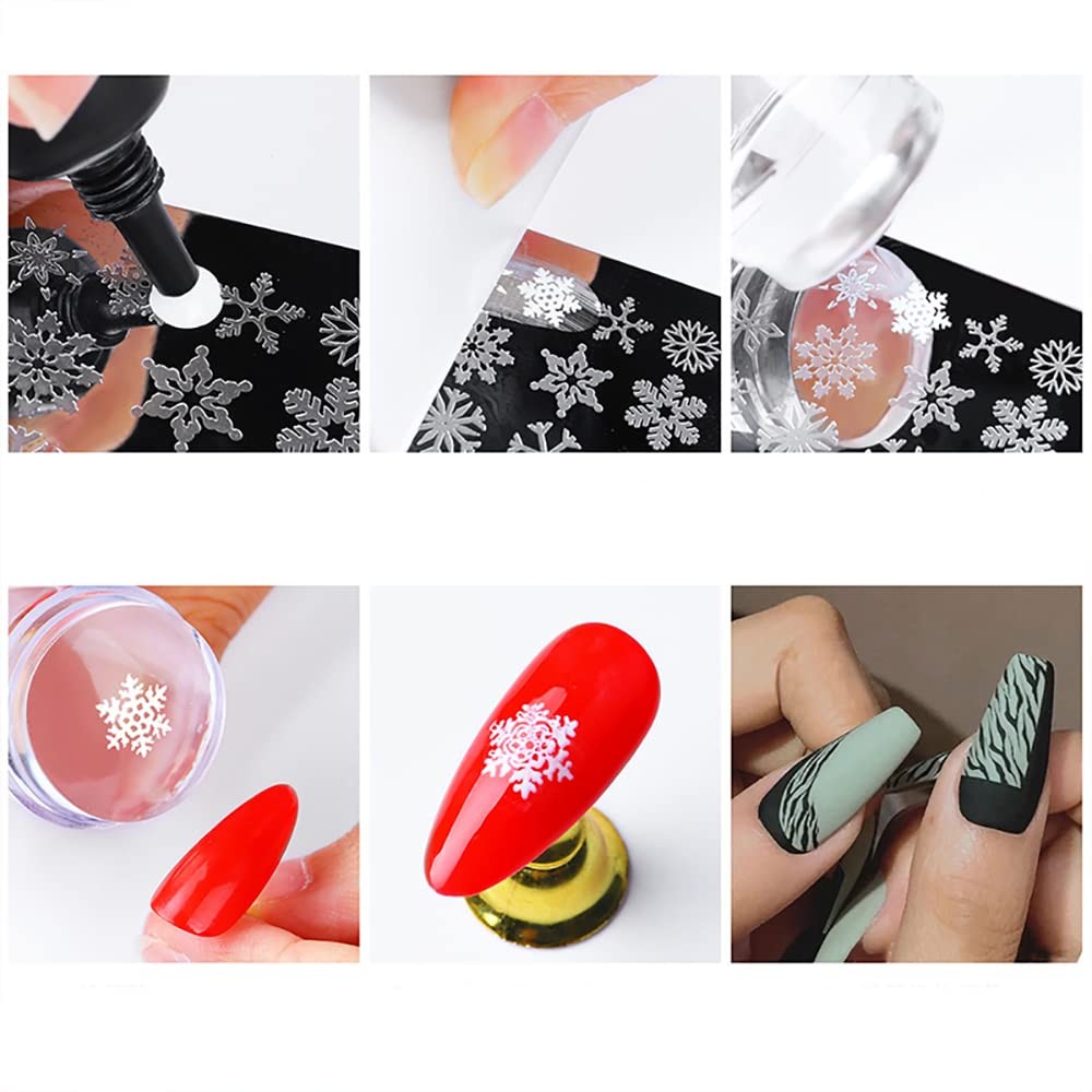2PCS Silicone Head Nail Stamp Set with Scraper French Nail Art Template DIY Tool