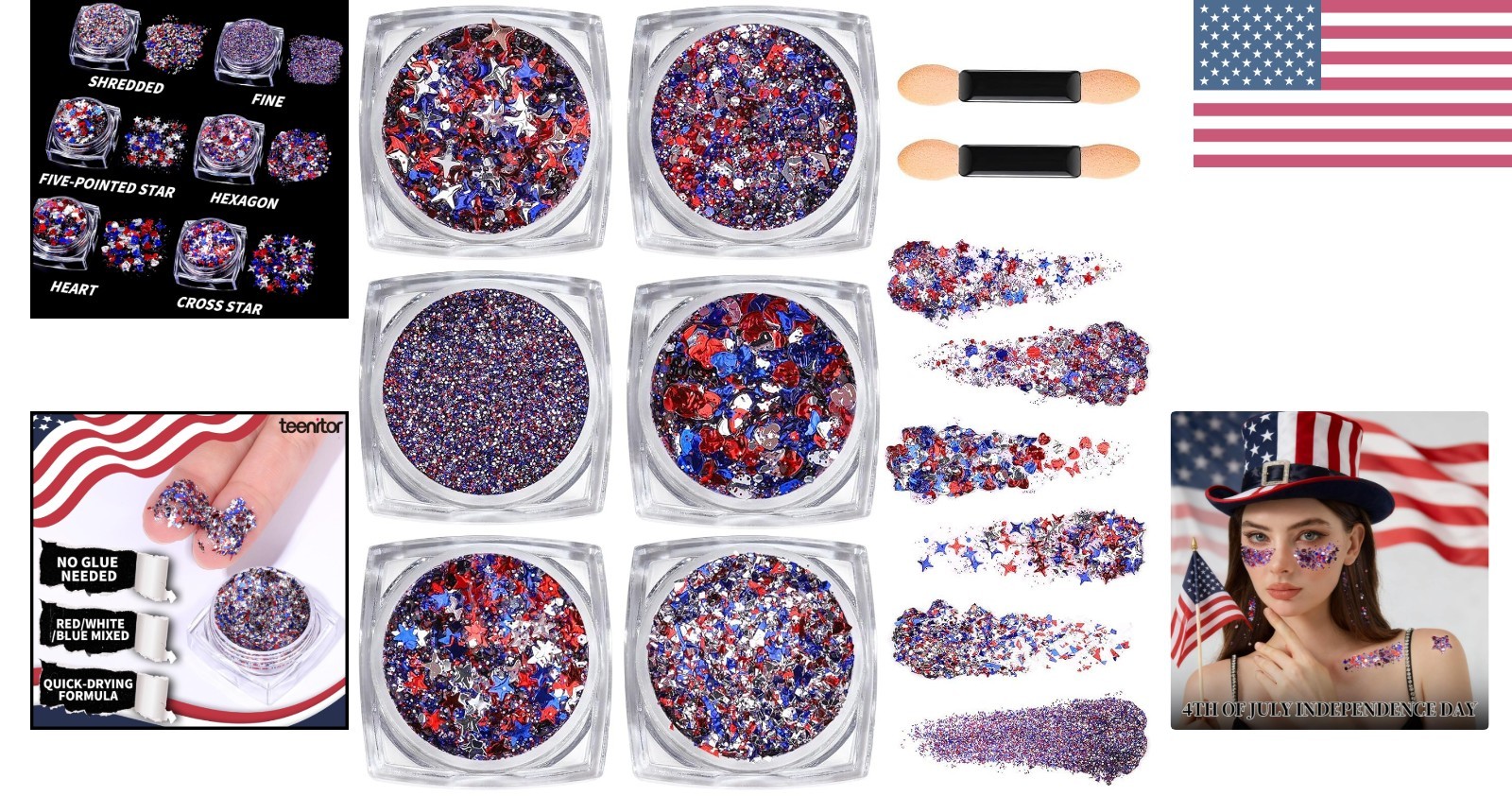 Vibrant 6 Shape Body Glitter Gel – Easy Application for 4th of July Celebrations