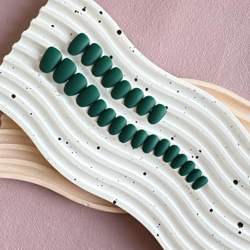 Matte Dark Green Press on Nails Short Oval, Short Fake Nails matte dark green