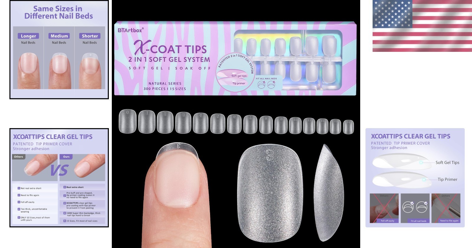 Clear Extra Short Squoval Nail Tips – 300 Full Cover Gel Enhancements for DIY