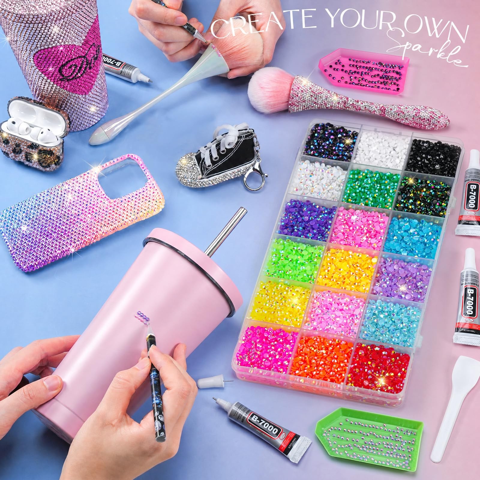 Rhinestones Bedazzling Kit 25000Pcs 18 Essential Colors for Crafts