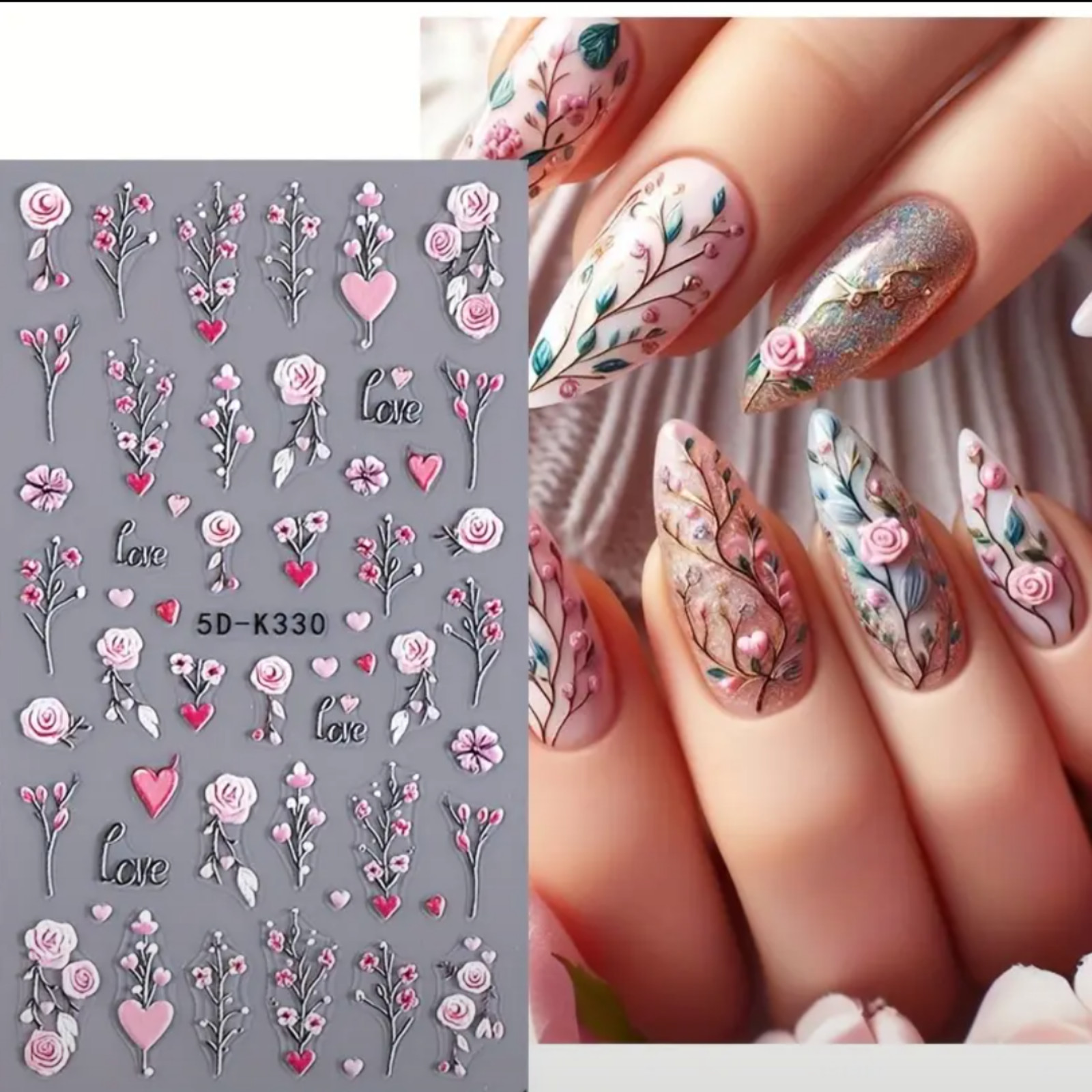 5D Embossed Floral Nail Art Stickers, Valentine’S Day Rose,Perfect for Women And