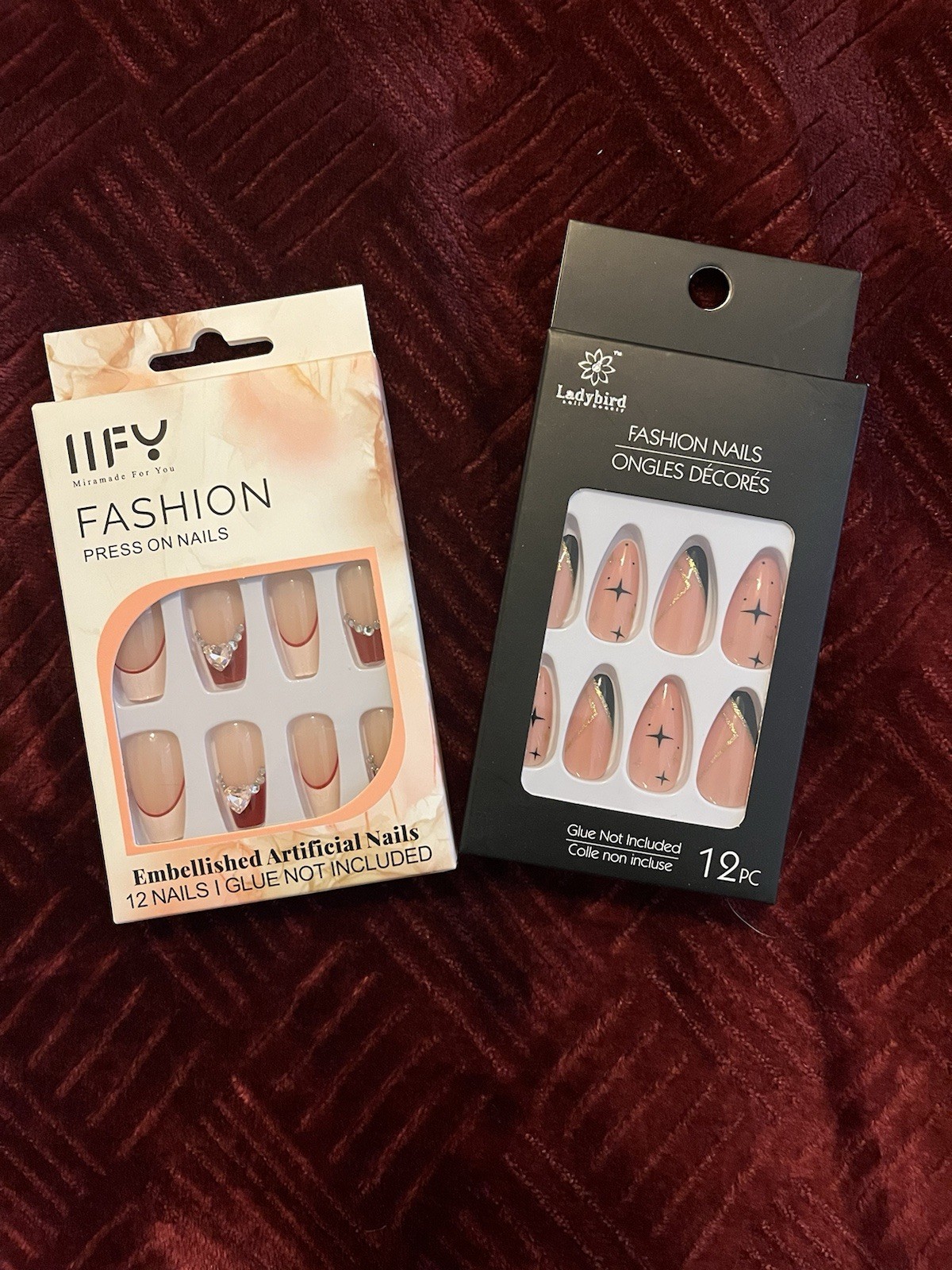 IIFY & Ladybird Embellished Nude Black Gold Press-On Nails Almond Square
