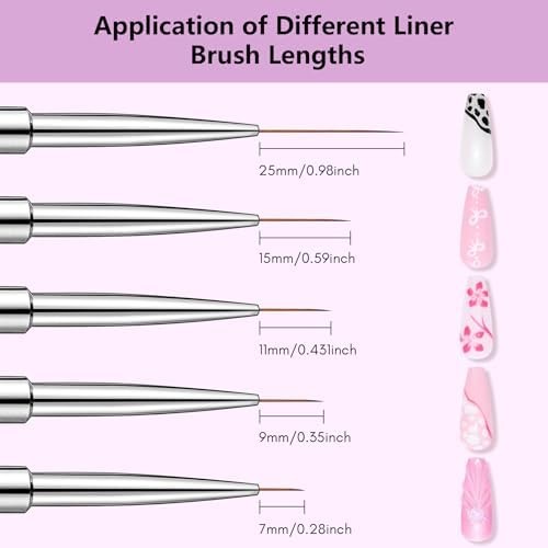 Makartt Nail Art Brushes Set: 5pcs Liner Brushes 7/9/11/15/25mm Thin Nail Art De