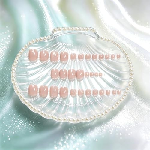 Natural Nude Press on Toenails Short, 32 Pcs 16 Sizes Soft Gel Toe solid nude