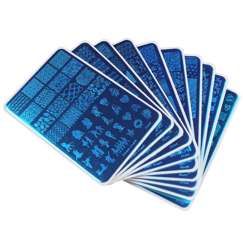 Nail Art Stamping Image Plates Stencil 9.5 by 14.5cm LARGE plate w/ white holder