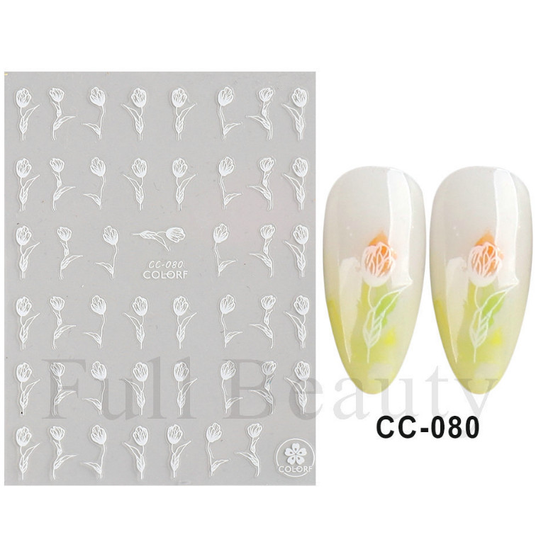 3D Nail Art sticker Transfer White Lace Spring Flower Floral Tulips DIY NS25