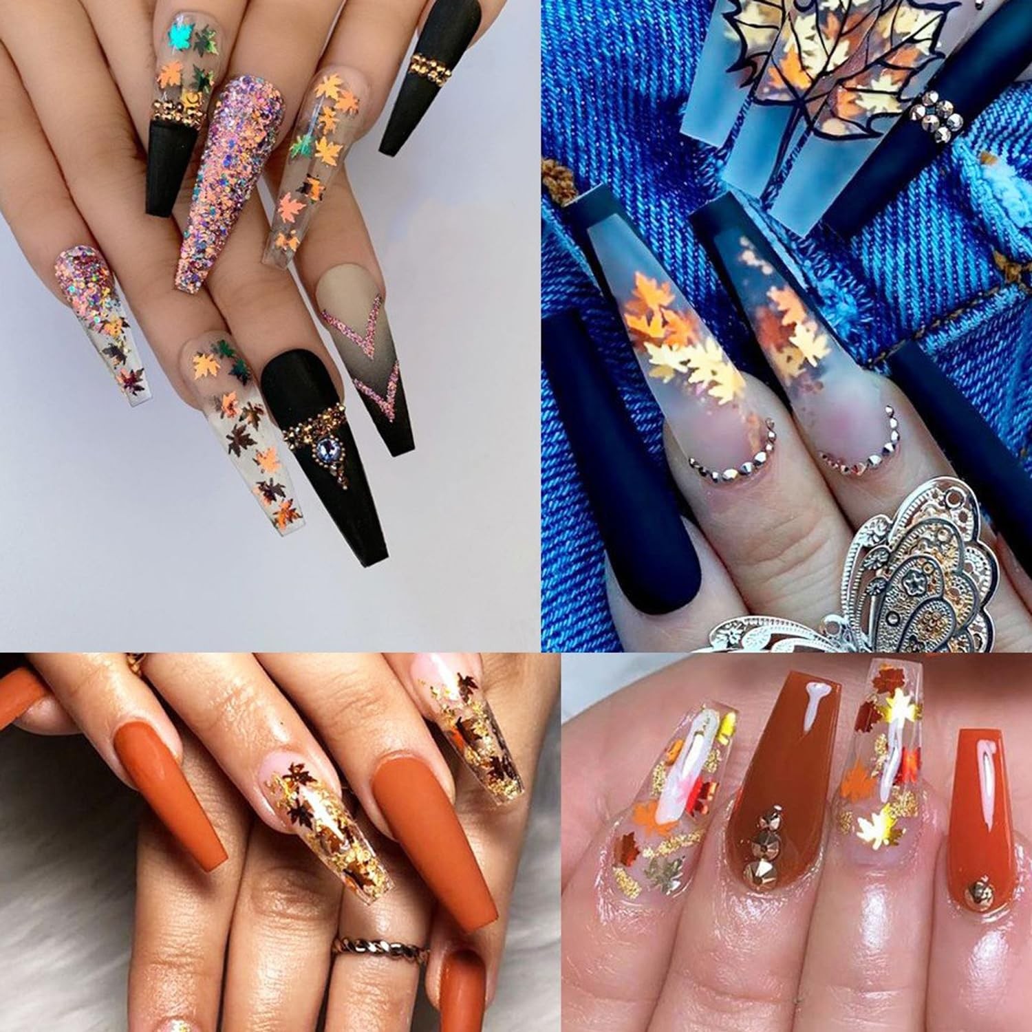 Fall Nail Art Glitters Shiny Mixed Golden Maple Leaf Nail Sequins Holographic…