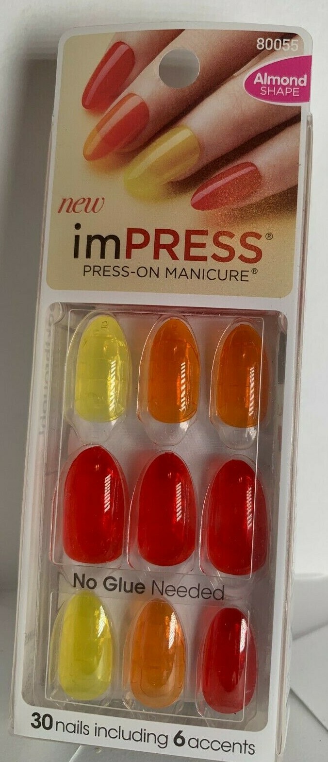 ImPRESS Press On Nails Orange Red Yellow transparent Jelly-like Almond shape