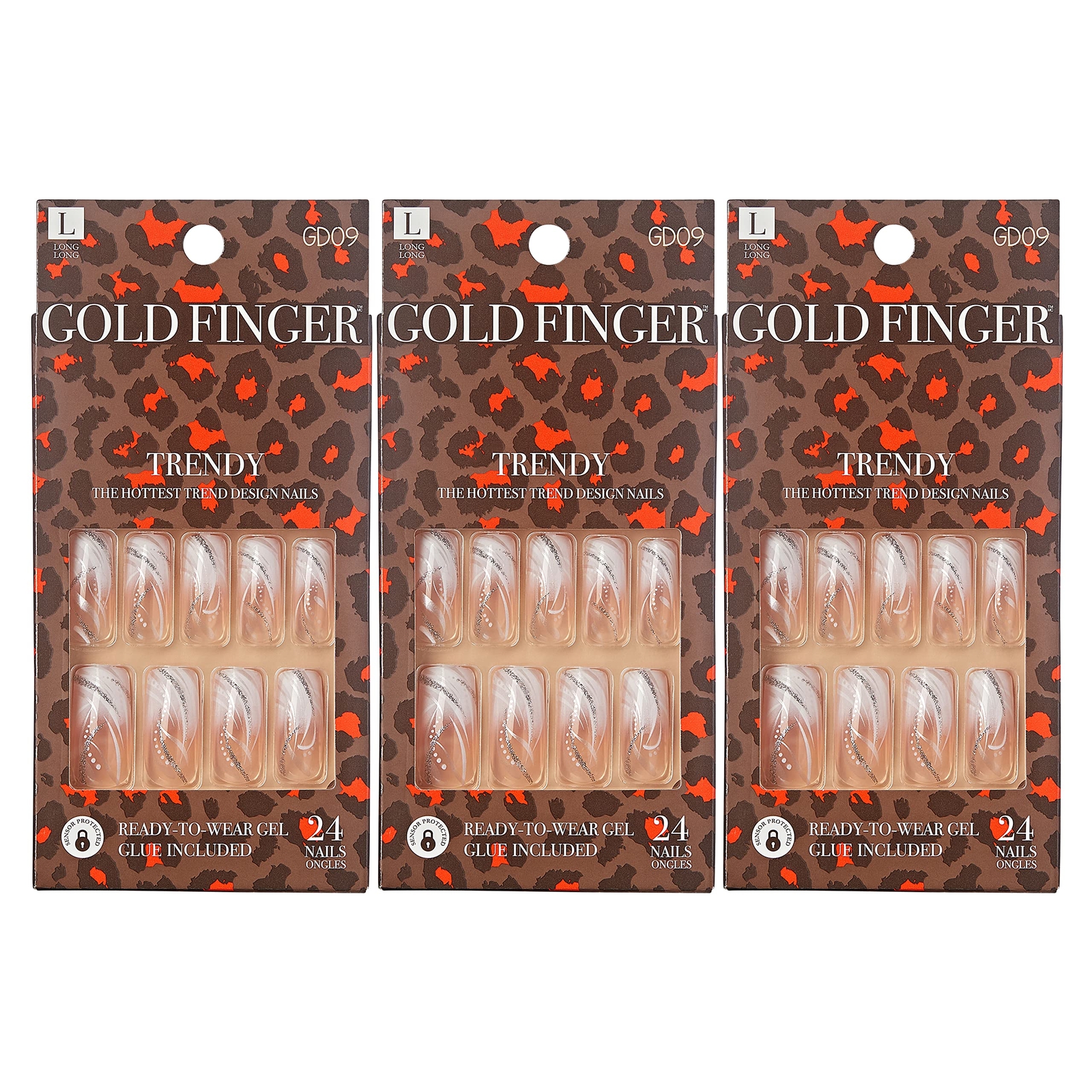 Gold Finger Gel Glam Design Nails 3 PACK