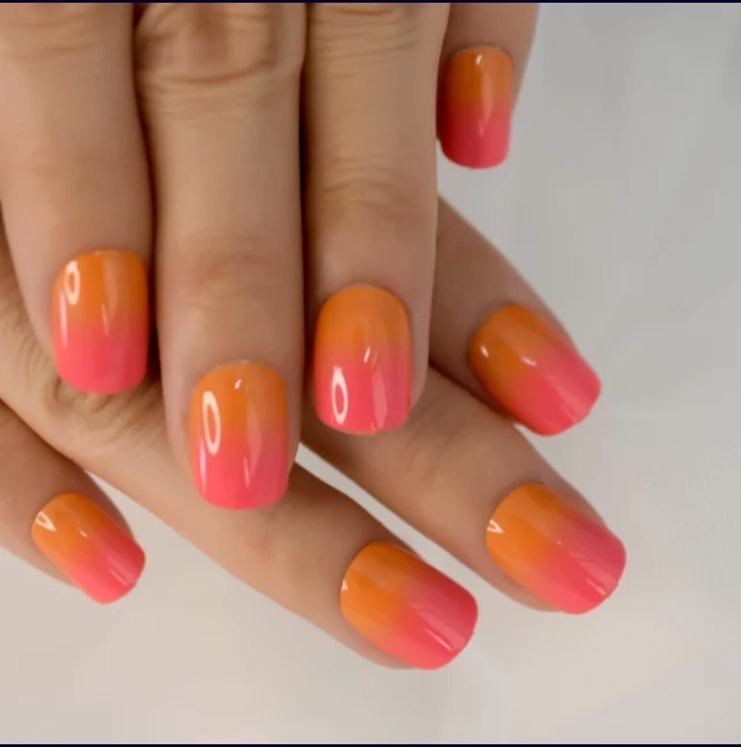 24 Short Sunset Ombre Press on nails kit glue Pink porange orange spring summer