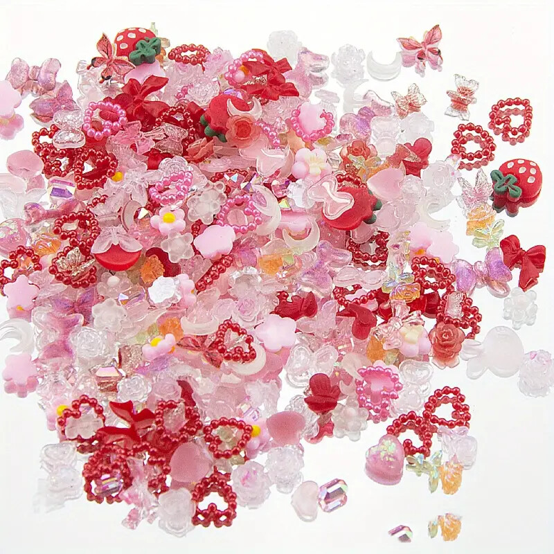 100 pcs Sparkling Acrylic Nail Charms – Butterfly, Bear, Flower, Heart MIX