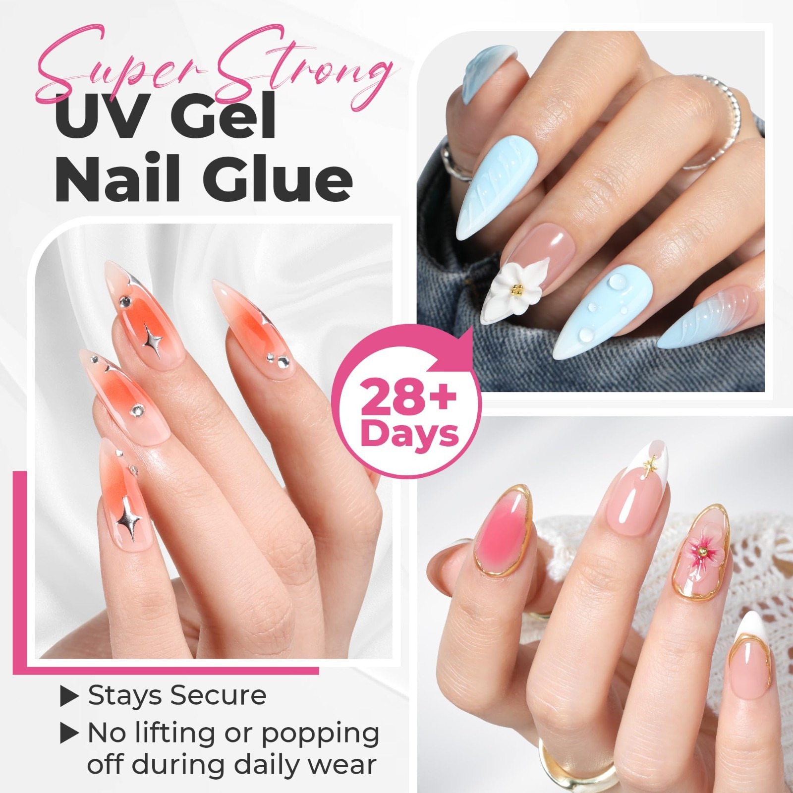 2Pcs 25g Solid Nail Glue Gel – UV/LED Cured, Strong Hold for Nail Tips & Extensi