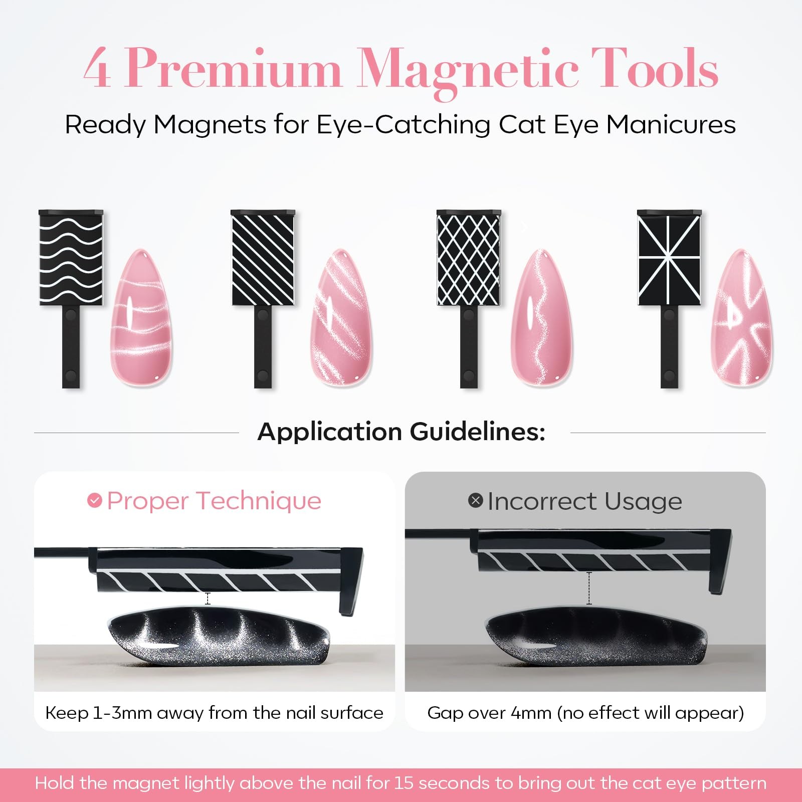 Cat Eye Magnet Nail Art Tools 14PCS Heart French Black Hole DIY Effects