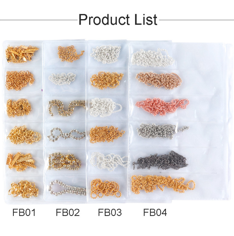 Metal Chain Fashion Gel Manicure DIY Nail Art Decorations Crystal Stud Gold NS16