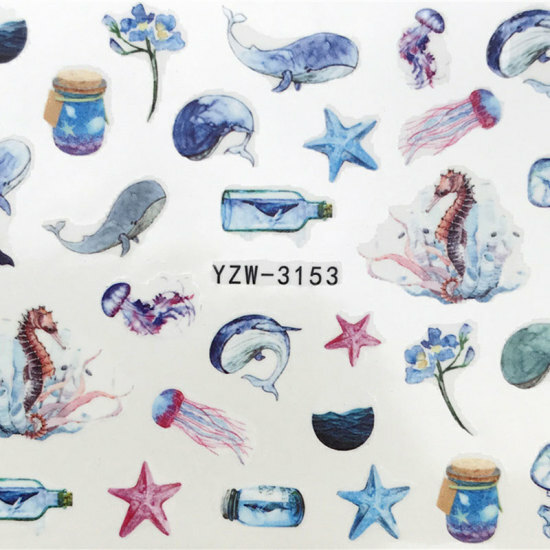 Multicolor Seahorse Star Fish PVC Nail Art Decoration Stickers #882-3153