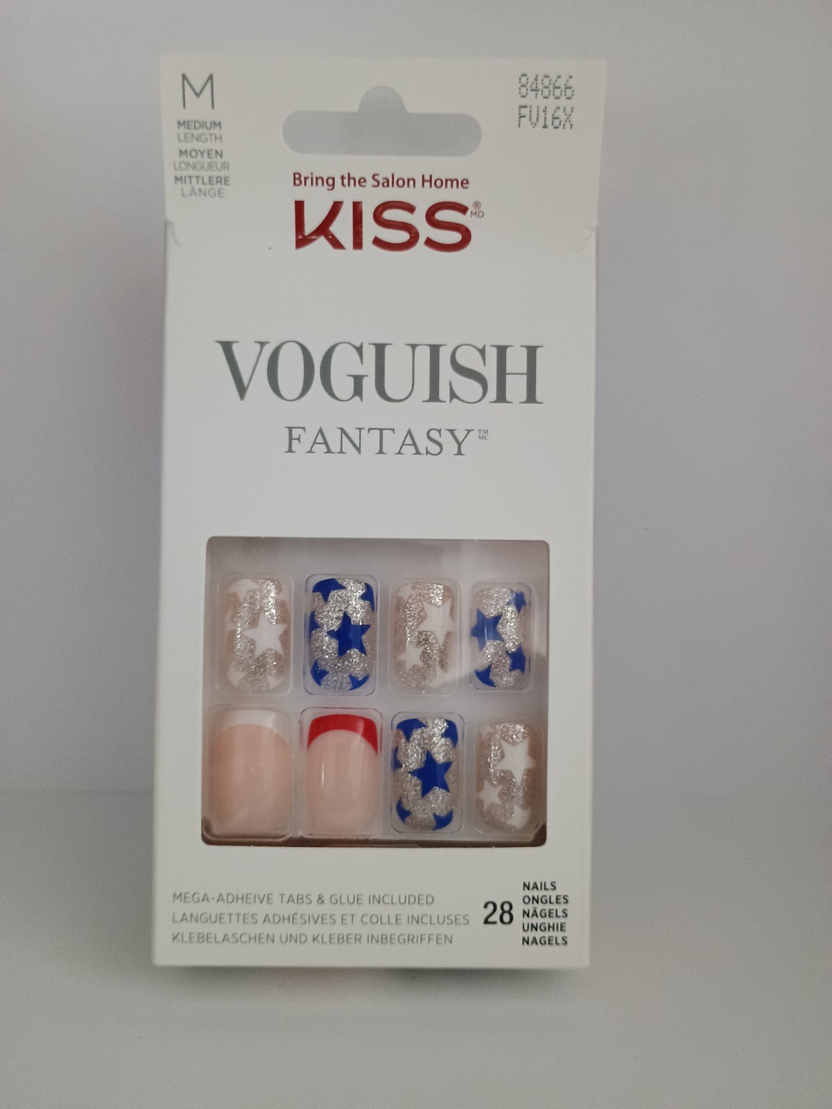 Kiss Voguish Nails Patriotic Blue White Silver Red Stars Glue-on False Nails (1)