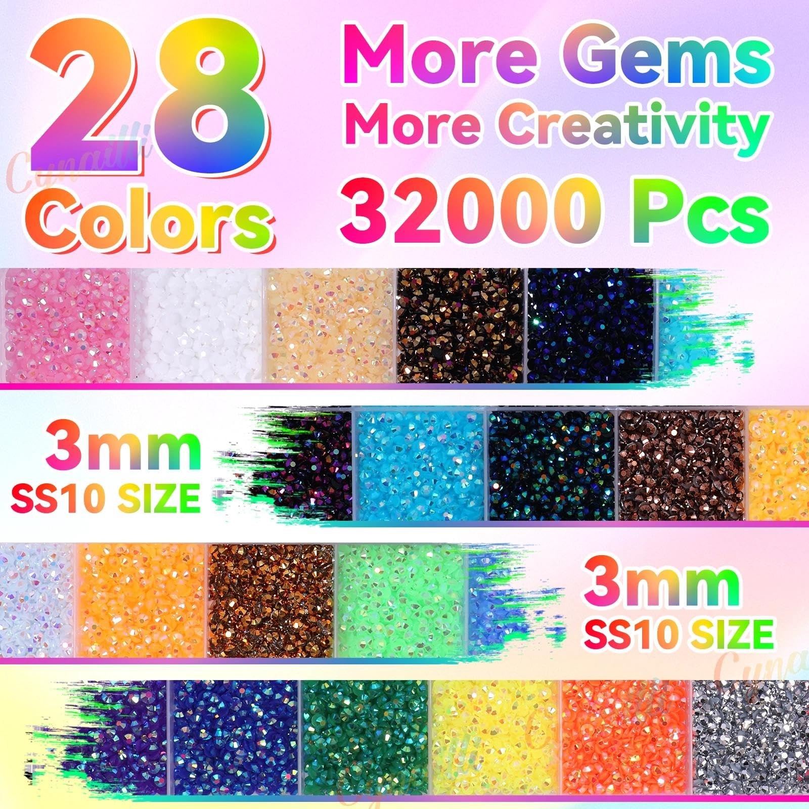 32000Pcs 3MM Colors Flatback Rhinestones for Bedazzling, Jelly Resin Crystal …