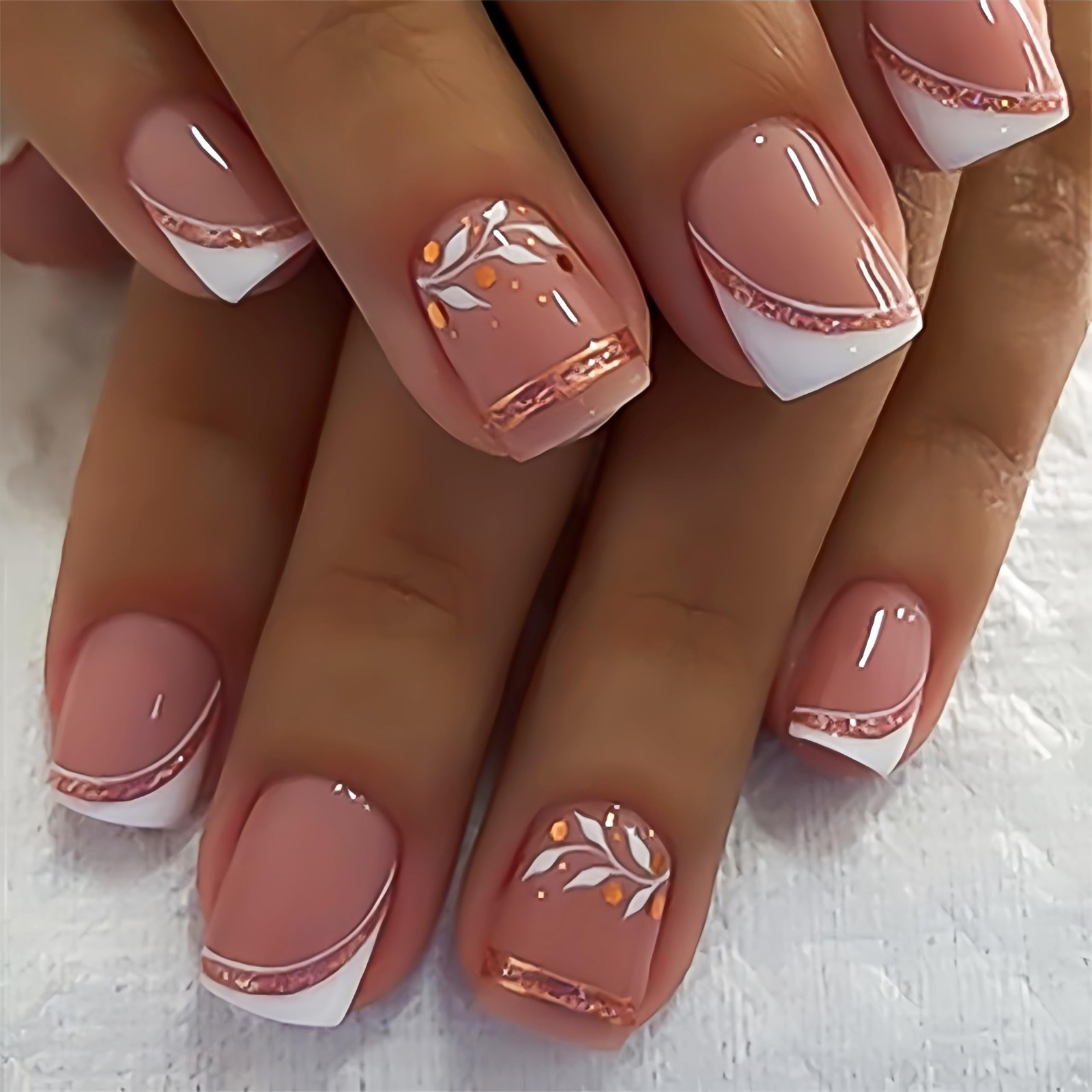 24Pcs Short Press on Nails French Tip Square 1 Fl Oz (Pack of 1), Multicolor