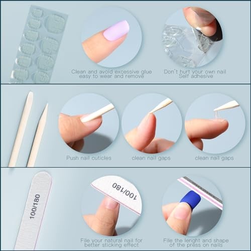 FANDAMEI 24 Colors 576PCS Press On Nails, Short Square Matte Glossy Glitter