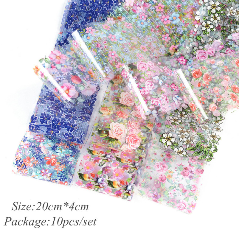 10 Pcs Rose Pink Flowers Nail Art Transfer Foil Sticker Transfer Manicure DIY X2