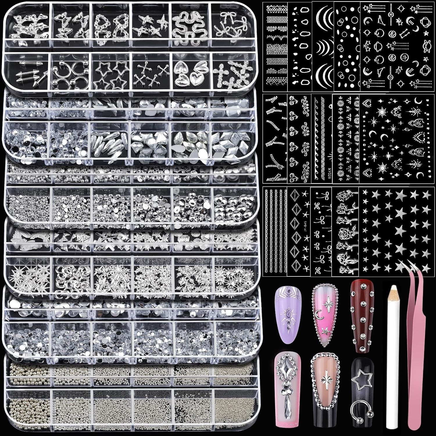 Teenitor Nail Art Kit: Charms, Gems, Stickers, Rhinestones, Pearls