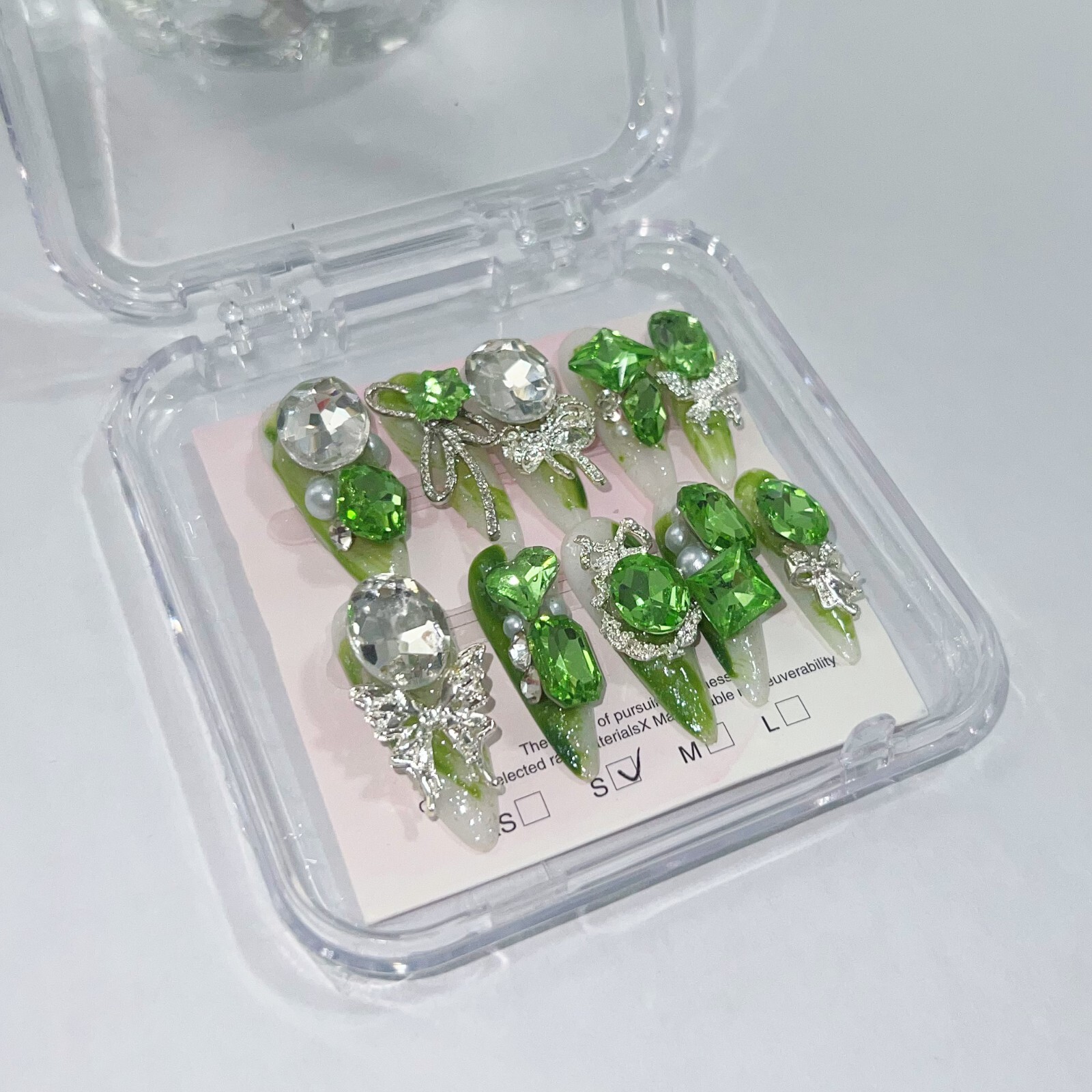 Handmade Flowers And Rhinestones False Nail Long Stiletto Press on Nail