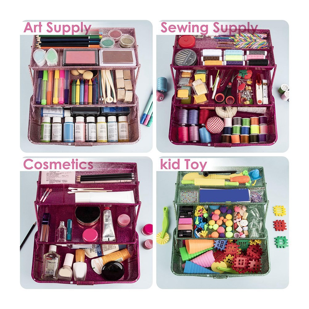 Glitter & Craft Tool Storage Box,3-Layer Stackable Carry Tackle Box Sewing5900
