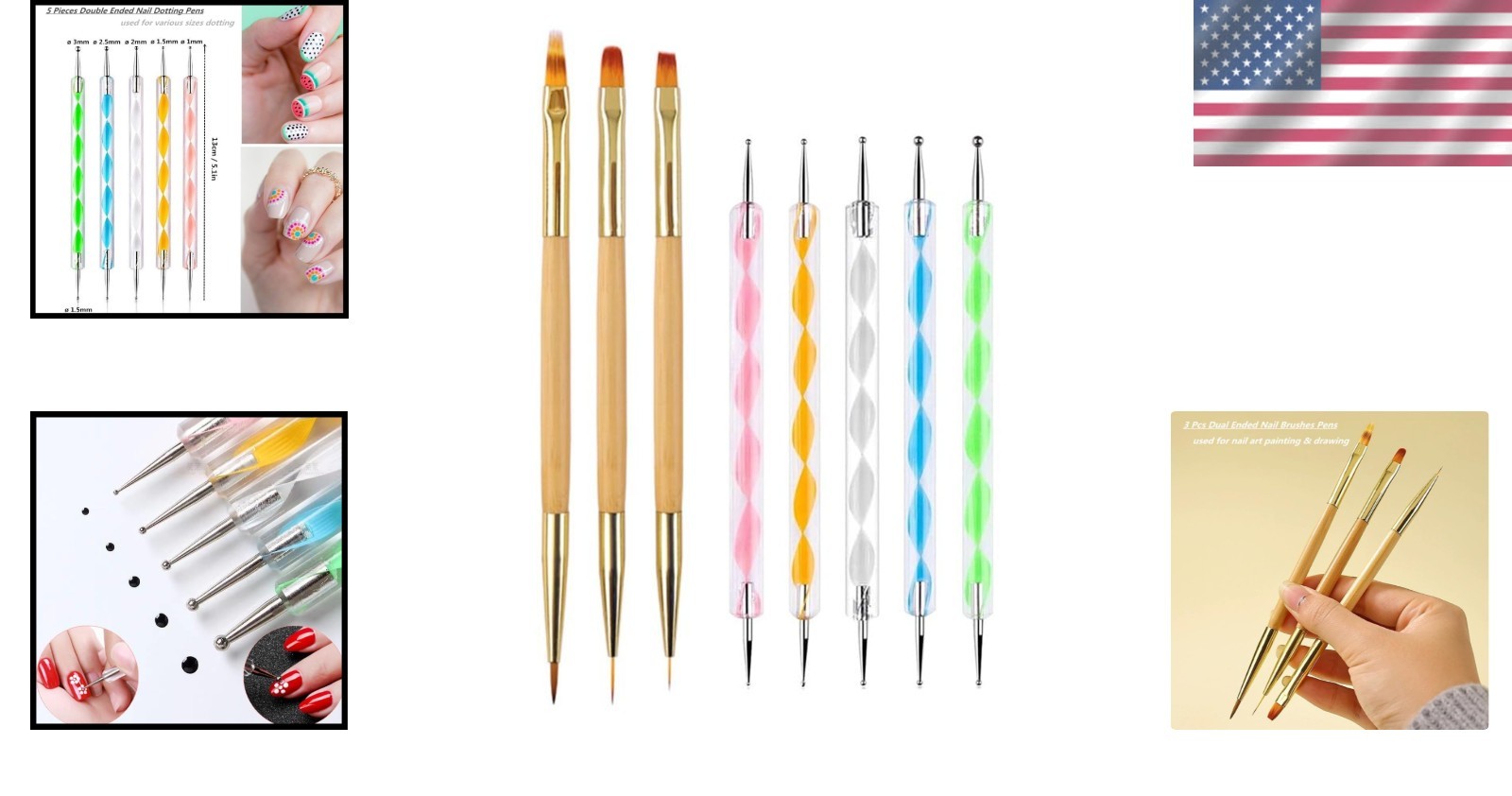 8-Piece Nail Art Tool Kit: 5 Dotting Pens & 3 Dual-End Brushes for Elegance