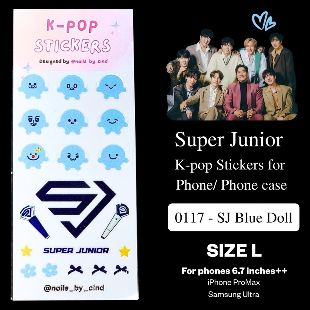 SUPER JUNIOR E.L.F. GLOBAL KPOP NAIL STICKER FAN MADE KOREA SM SAPPHIRE BLUE Z10