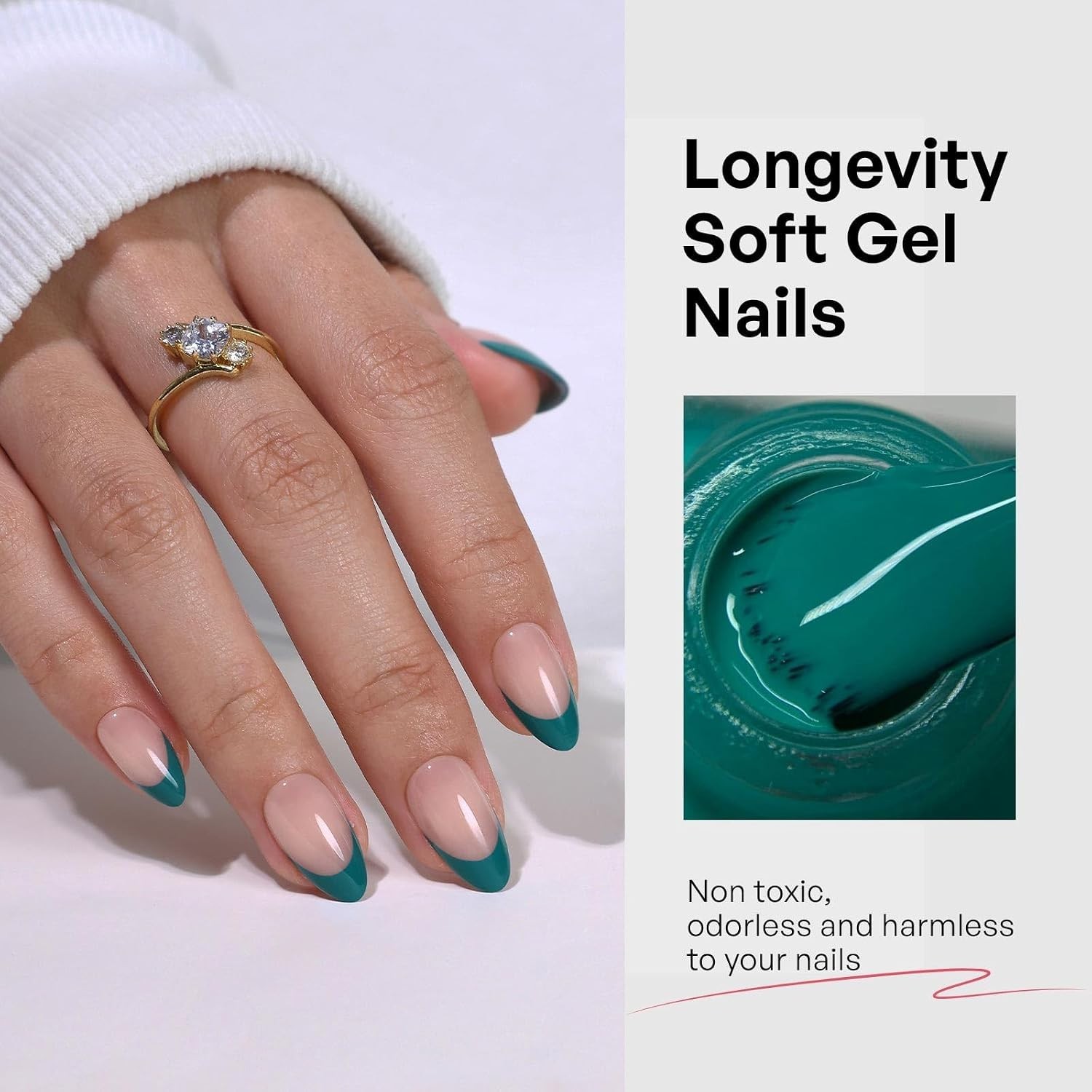 Transformative Teal Gel Almond Fake Nails – 16 Sizes