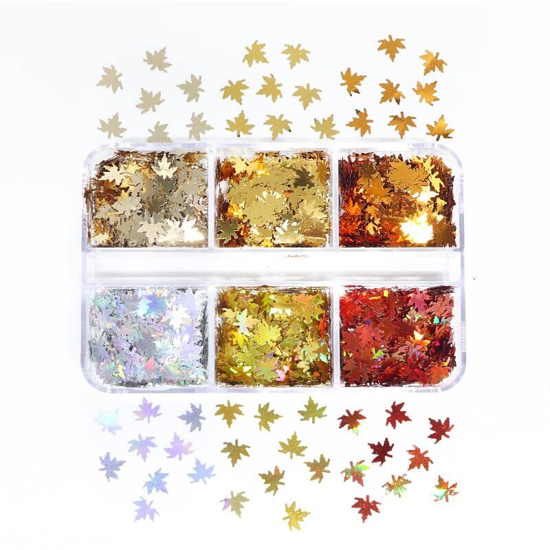 Maple Leaf Nail Glitter Sequins 3D Holographic Fall Leaves Nail Art Flakes 6 B