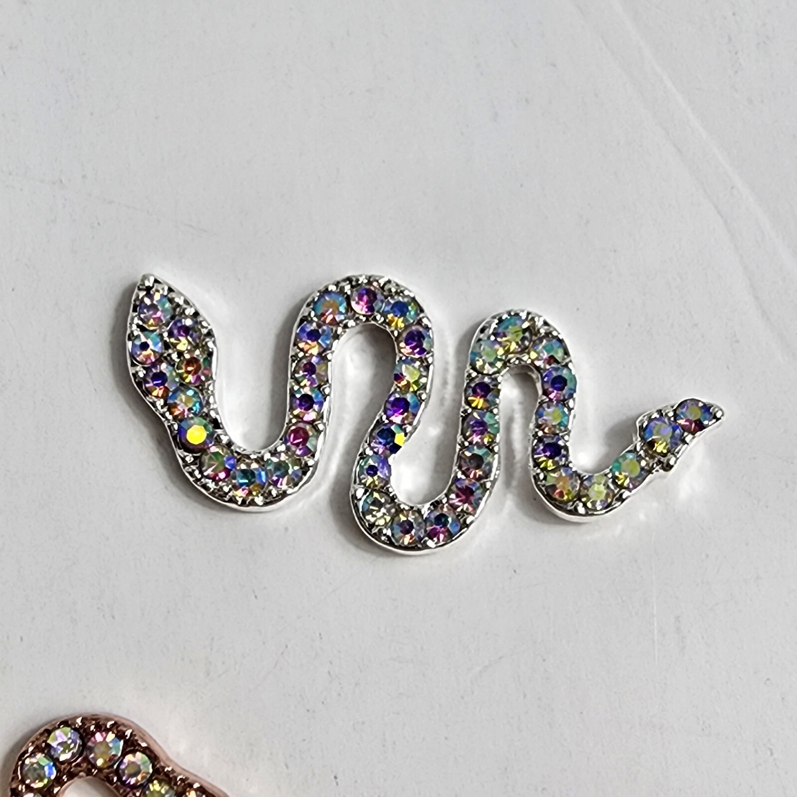 24 3D Metal Snake Nail Art Charms Gold Silver Black Snake Rhinestone Gems Decor