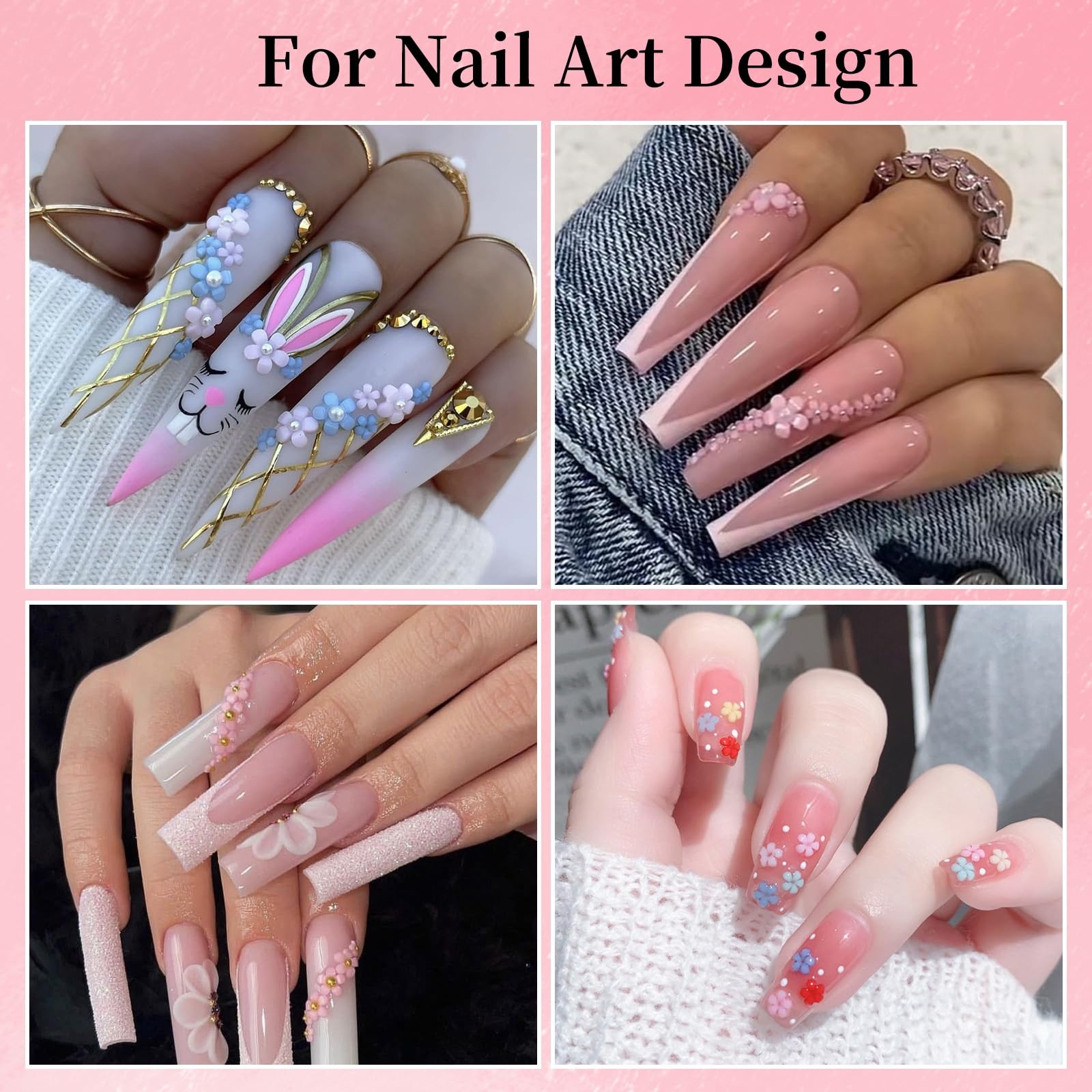 Flower Nail Charms for Acrylic Nails Manicure DIY Nail Decor Women Girls Crafts