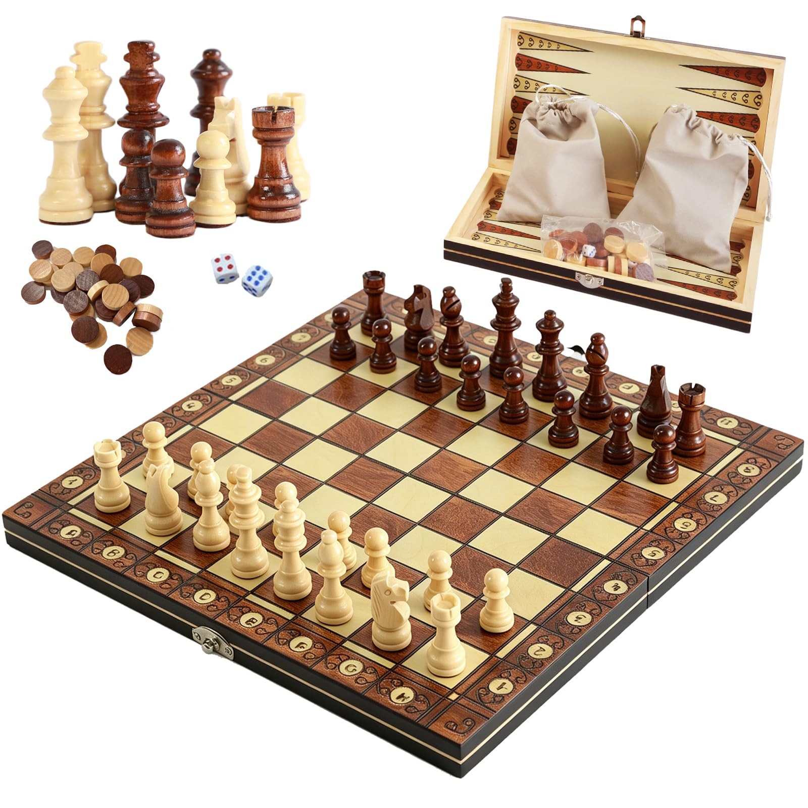 Luoyer 3-in-1 Chess Set Include Checkers 11.4 inches x