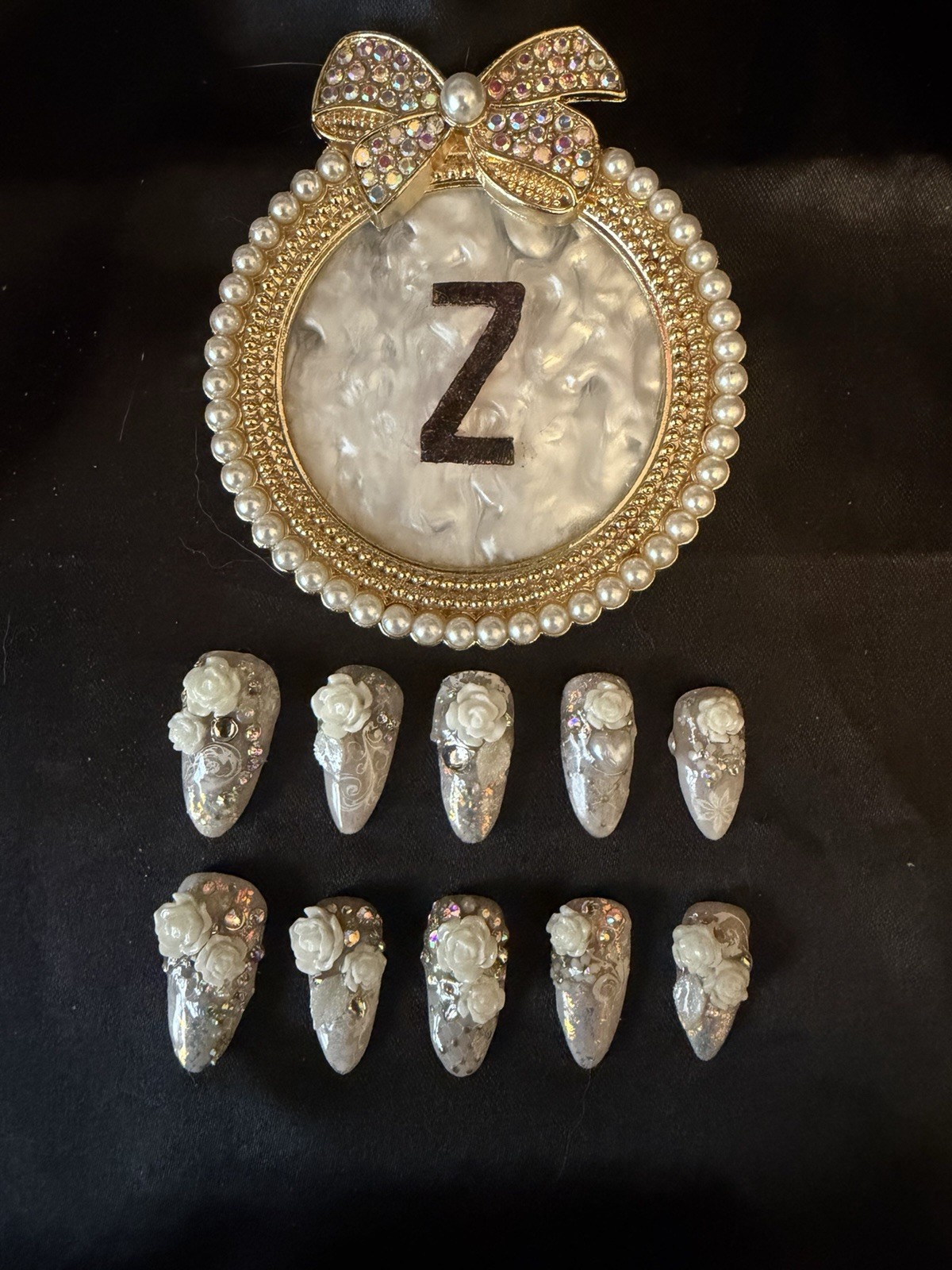 Z NAILZ! Handmade M Almond 3D Embellished Wedding Press On Nails