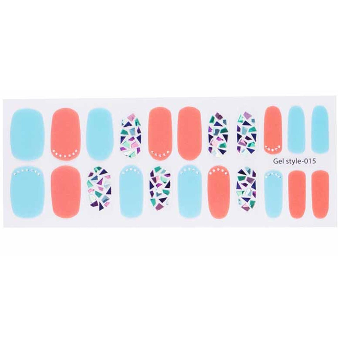 Pastel Orange Sky Blue Nail Strips Korean Mother-of-Pearl Hologram Design Polish