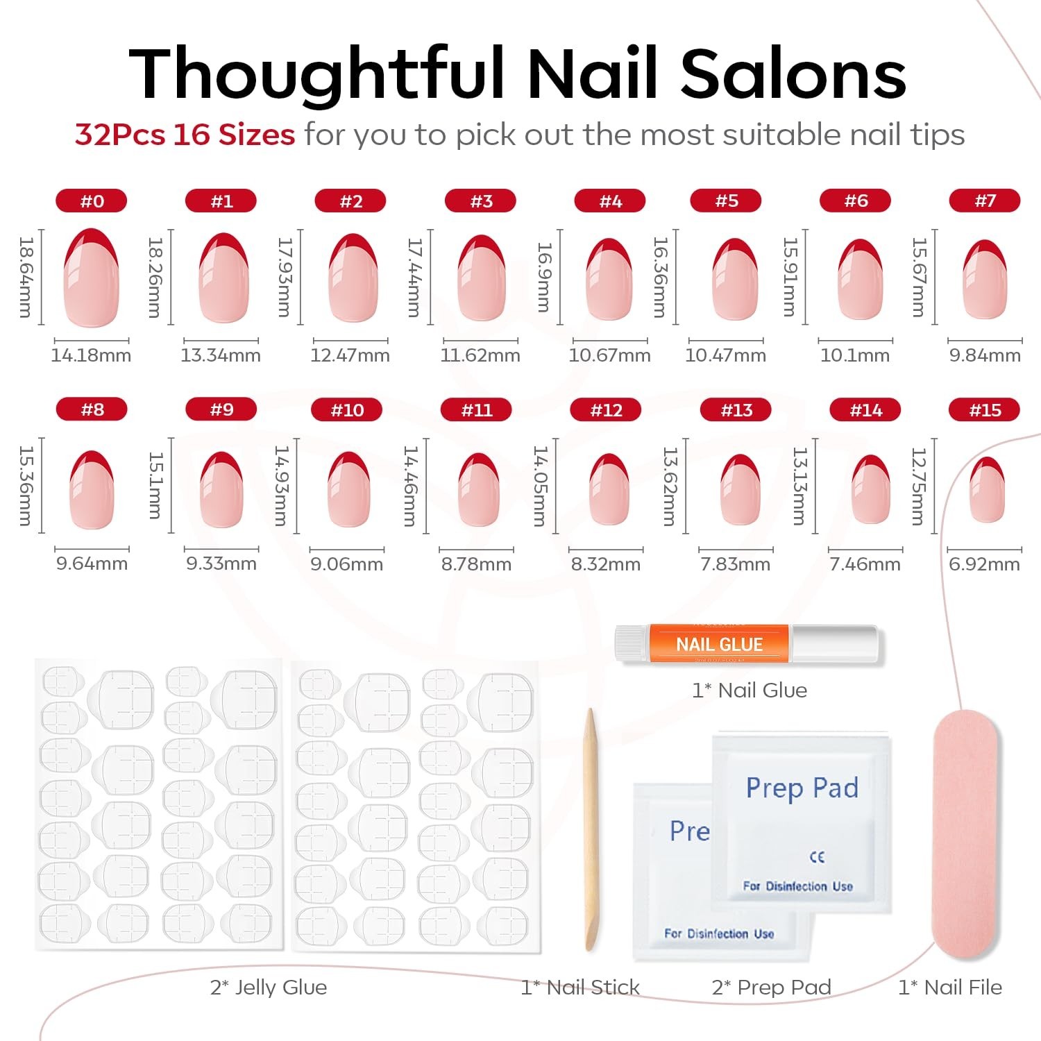 Glossy Red French Tip Fake Nails – 32 Pcs Long-Lasting Nail Kit for Women