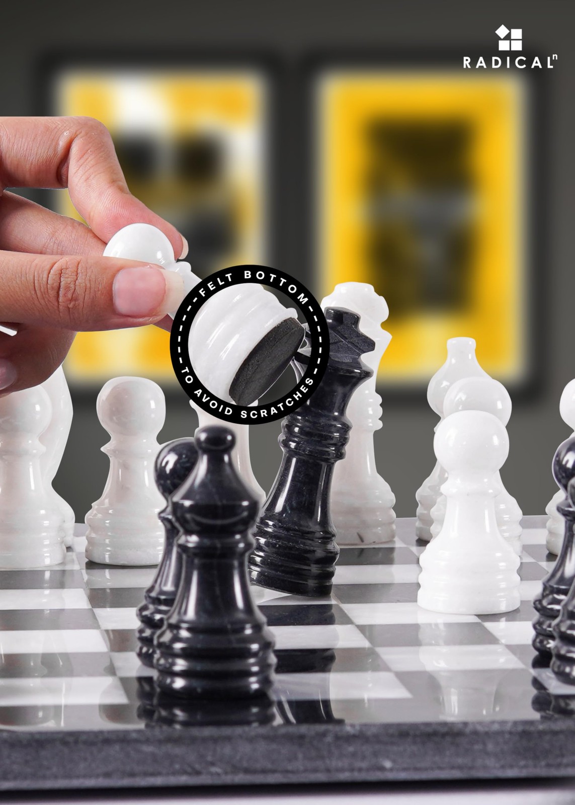 Radicaln Marble Chess Set 12 Inches Black and 12 inches, White