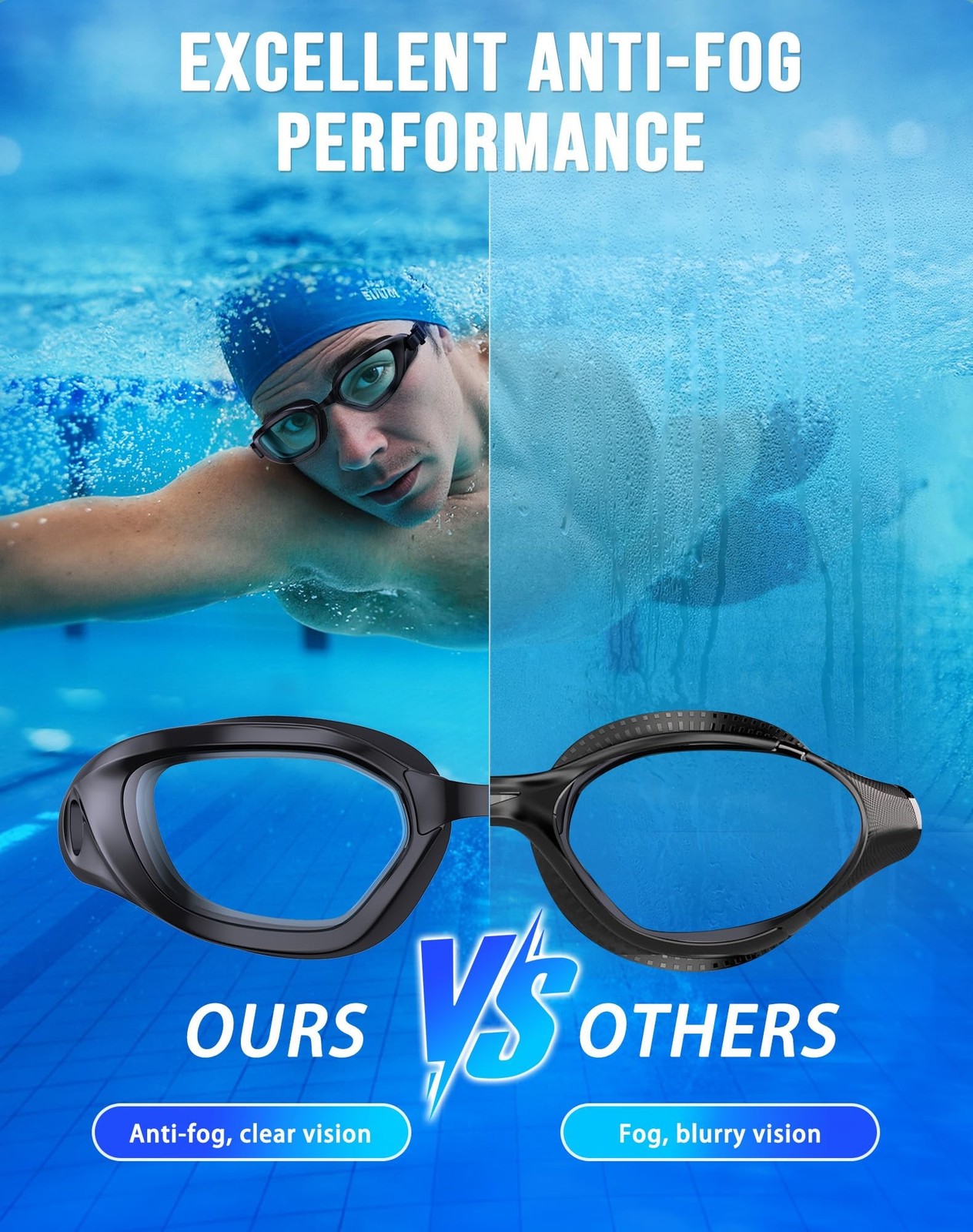 Swim Goggles, Unisex Adult Swimming Goggles Anti Fog Anti UV No Lea… Fast Ship