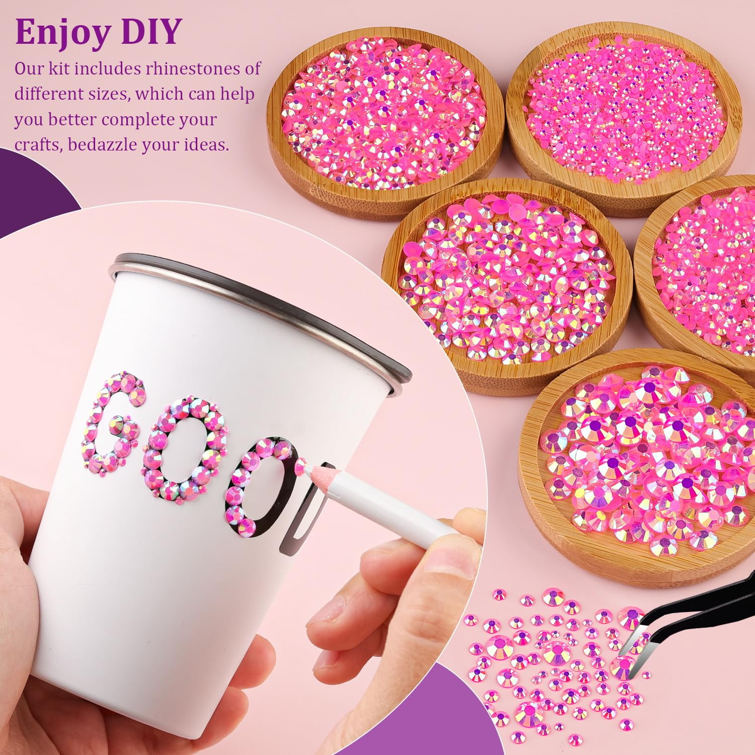 Resin Jelly Rhinestones for Crafting with B7000 Jewelry Glue, 2 Boxes Hot Pink A