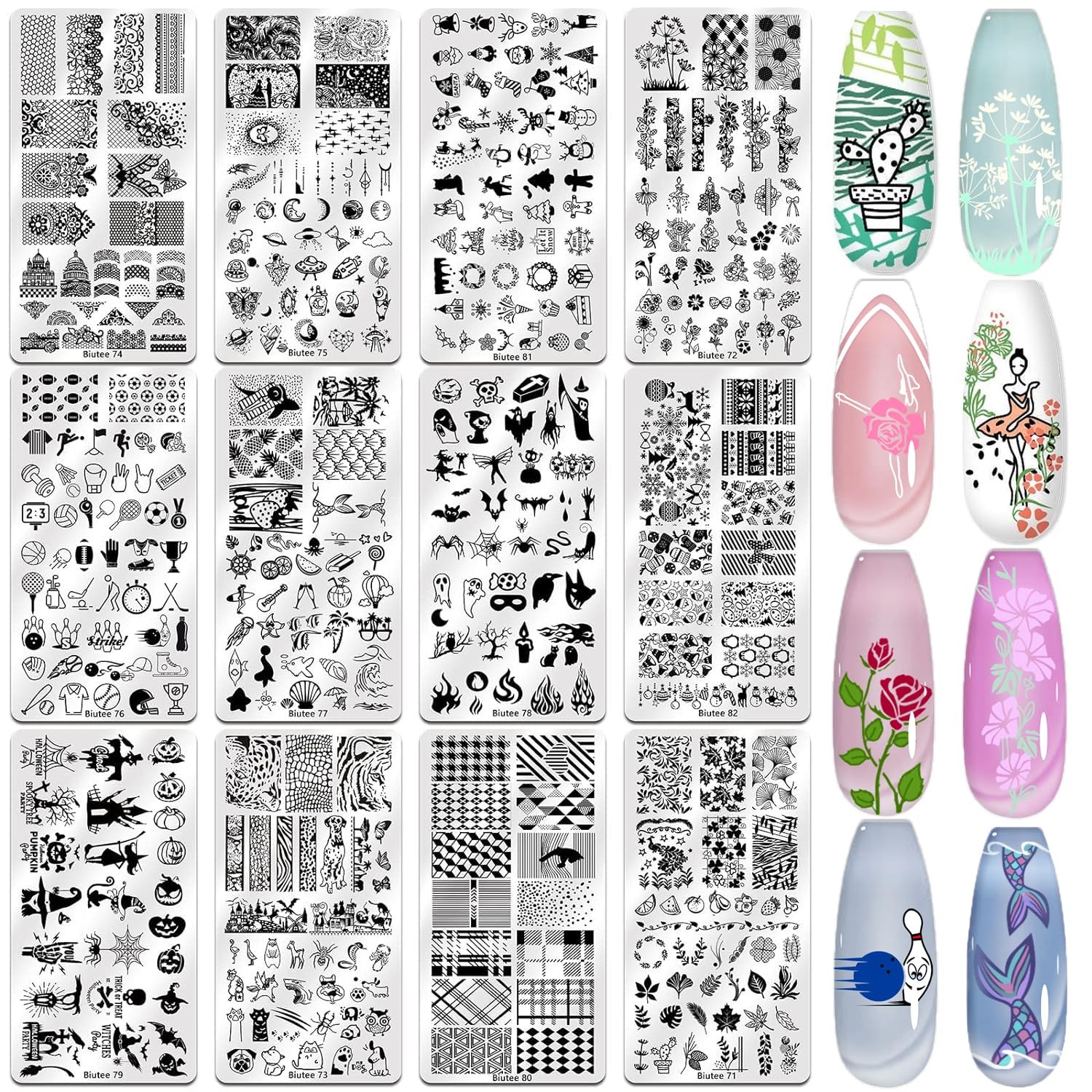 Biutee Nail Stamping Plate Set 12Pcs Nail Art Stamping Plates Nail Stamping K…
