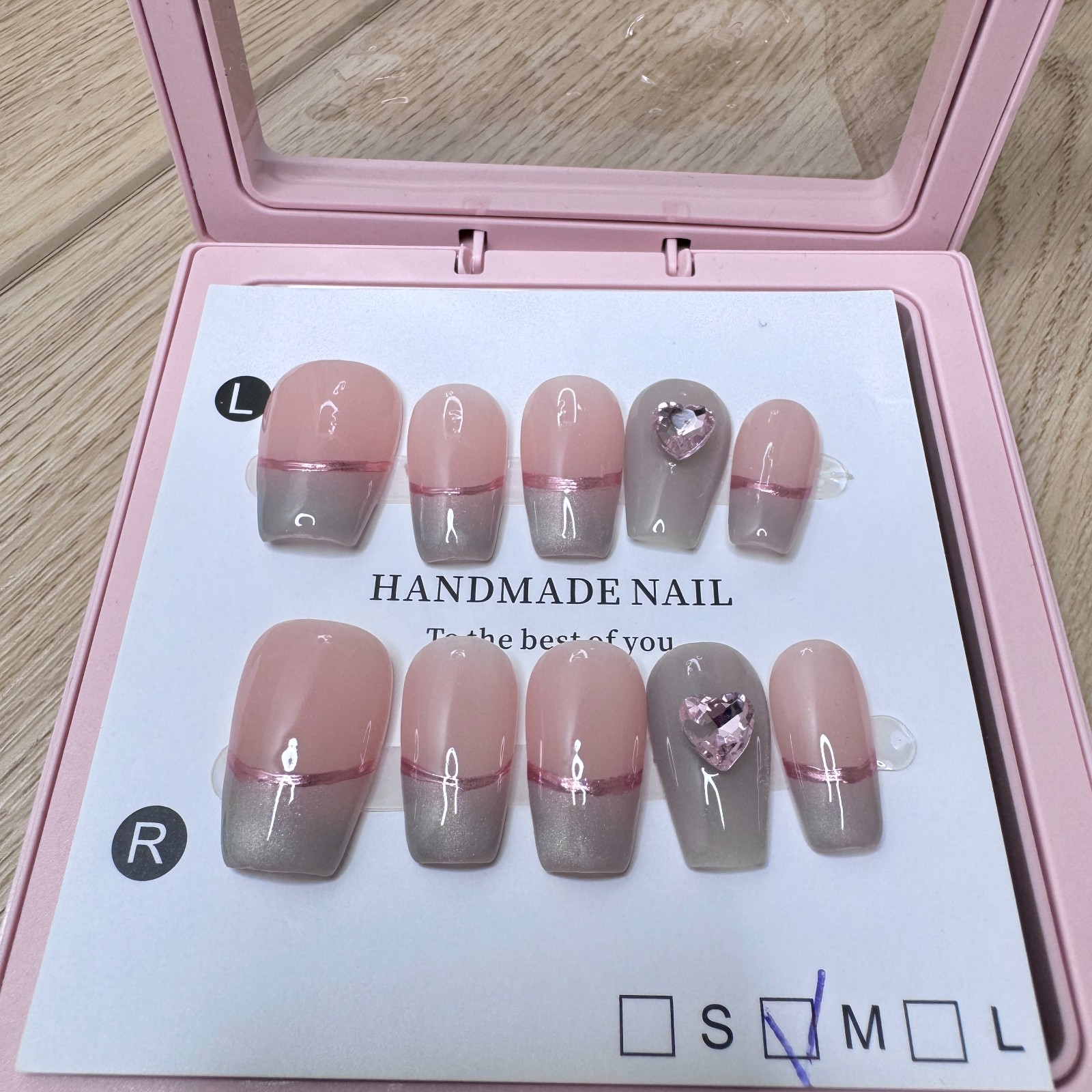 Handmade Hard Gel Press on Nail Art Kit Sz M Giltter Shimmer Nails French Jewel