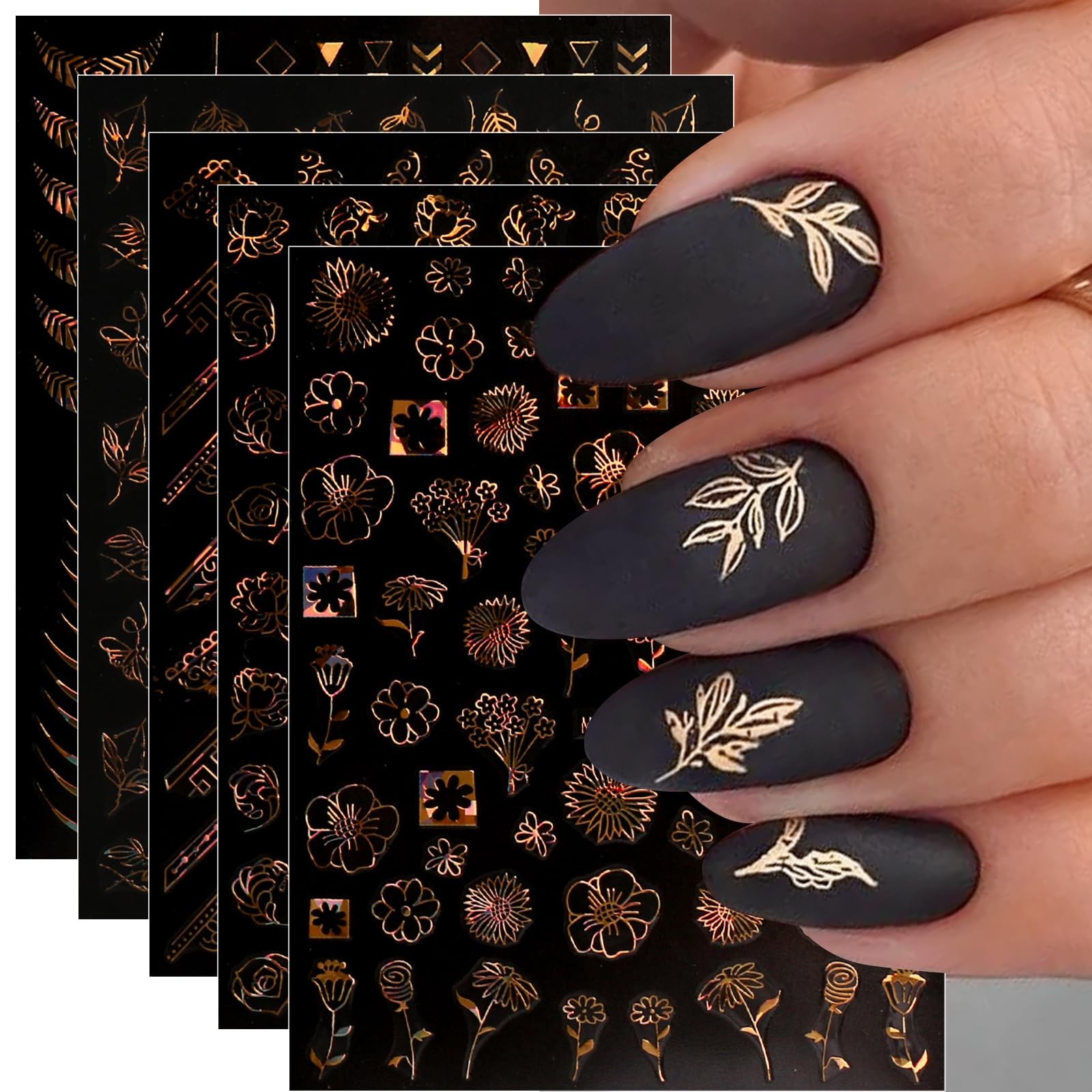 12 Sheets Flower Nail Art Stickers Decals Self-Adhesive Pegatinas Uñas Spring…